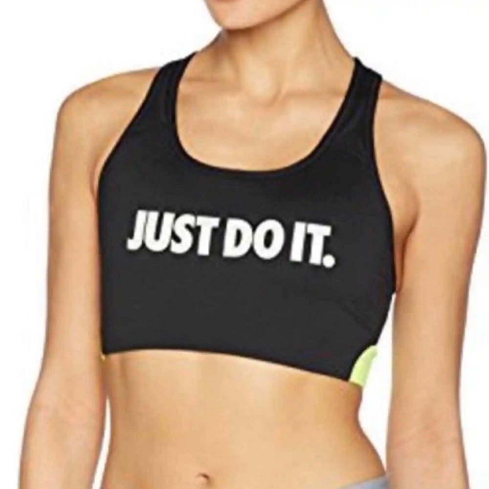 Nike Womens Sport Bra Dri Fit Just Do It  Racerback Sports Bra Black-Neon Green